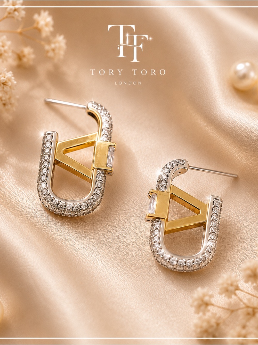 Luxury Crystal Initial “V” Earrings – Gold Tone CZ Letter V Studs | ✨